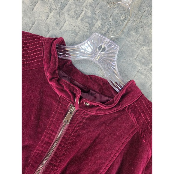 new directions Jackets & Blazers - New Directions Womens XL Burgundy Velvet Moto Jacket Quilted Zip Mock Neck